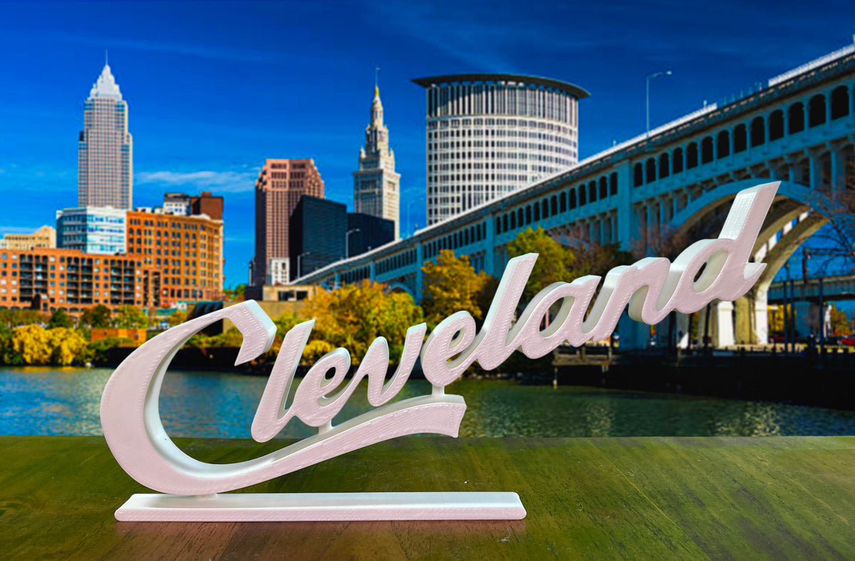 Cleveland Script Sign Office Desk Display Souvenir Gift Ohio with Display Stand
