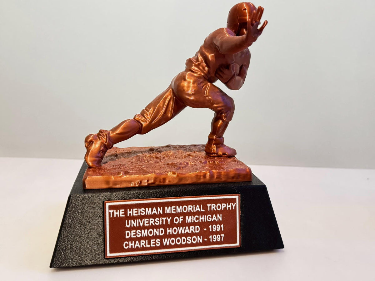 3D Printed 8" Tall Heisman Memorial Trophy with Fully Customizable Plaque