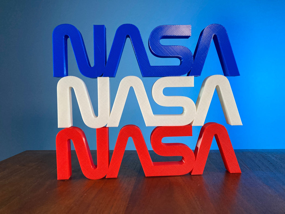 3D Printed Red White and Blue NASA Worm Logo Display Set