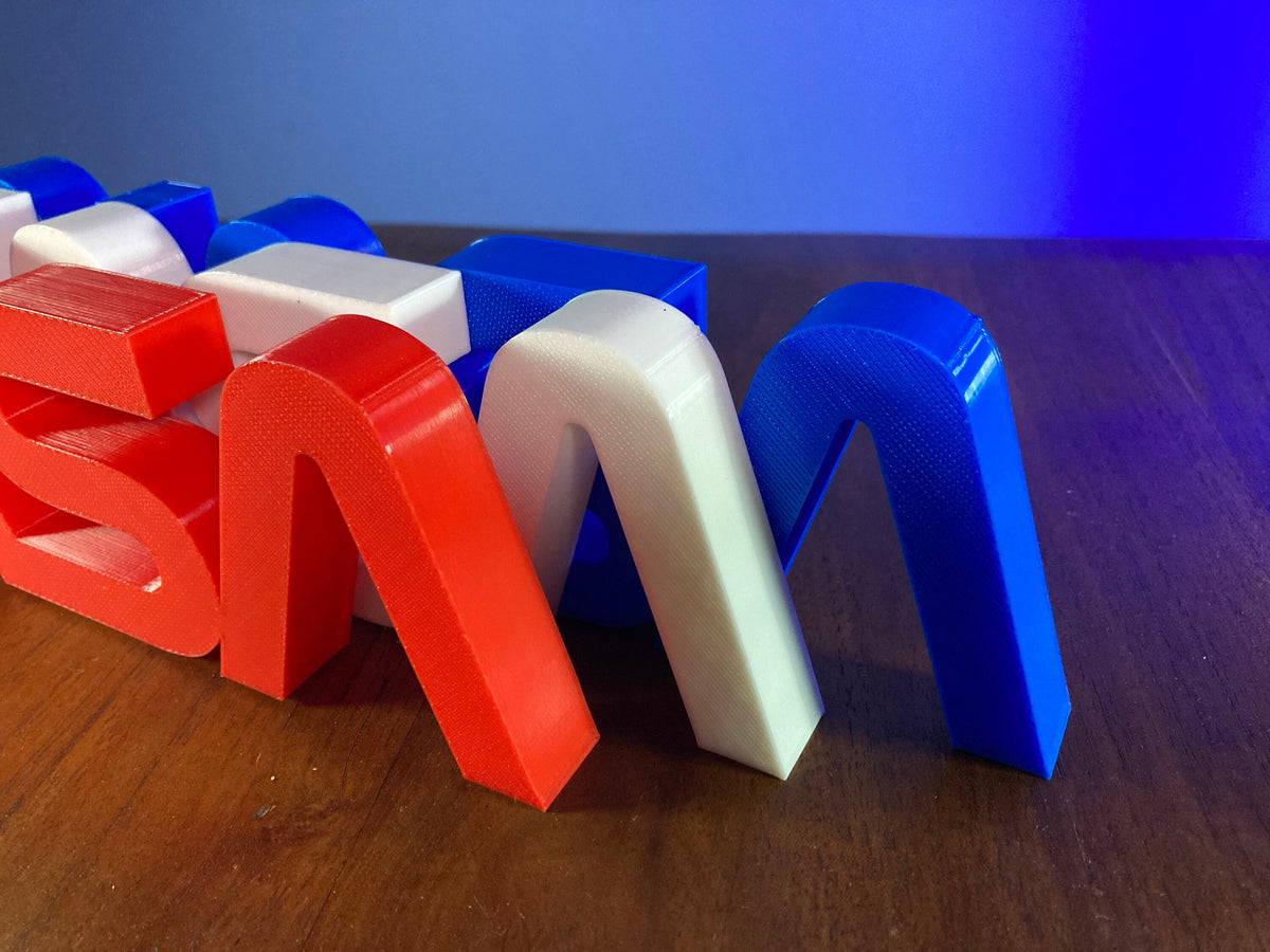 3D Printed Red White and Blue NASA Worm Logo Display Set