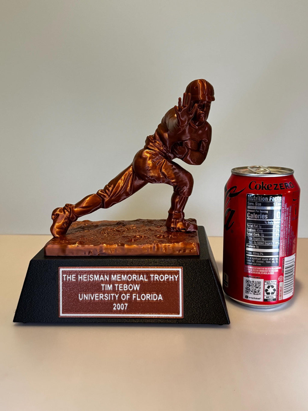 3D Printed 8" Tall Heisman Memorial Trophy with Fully Customizable Plaque