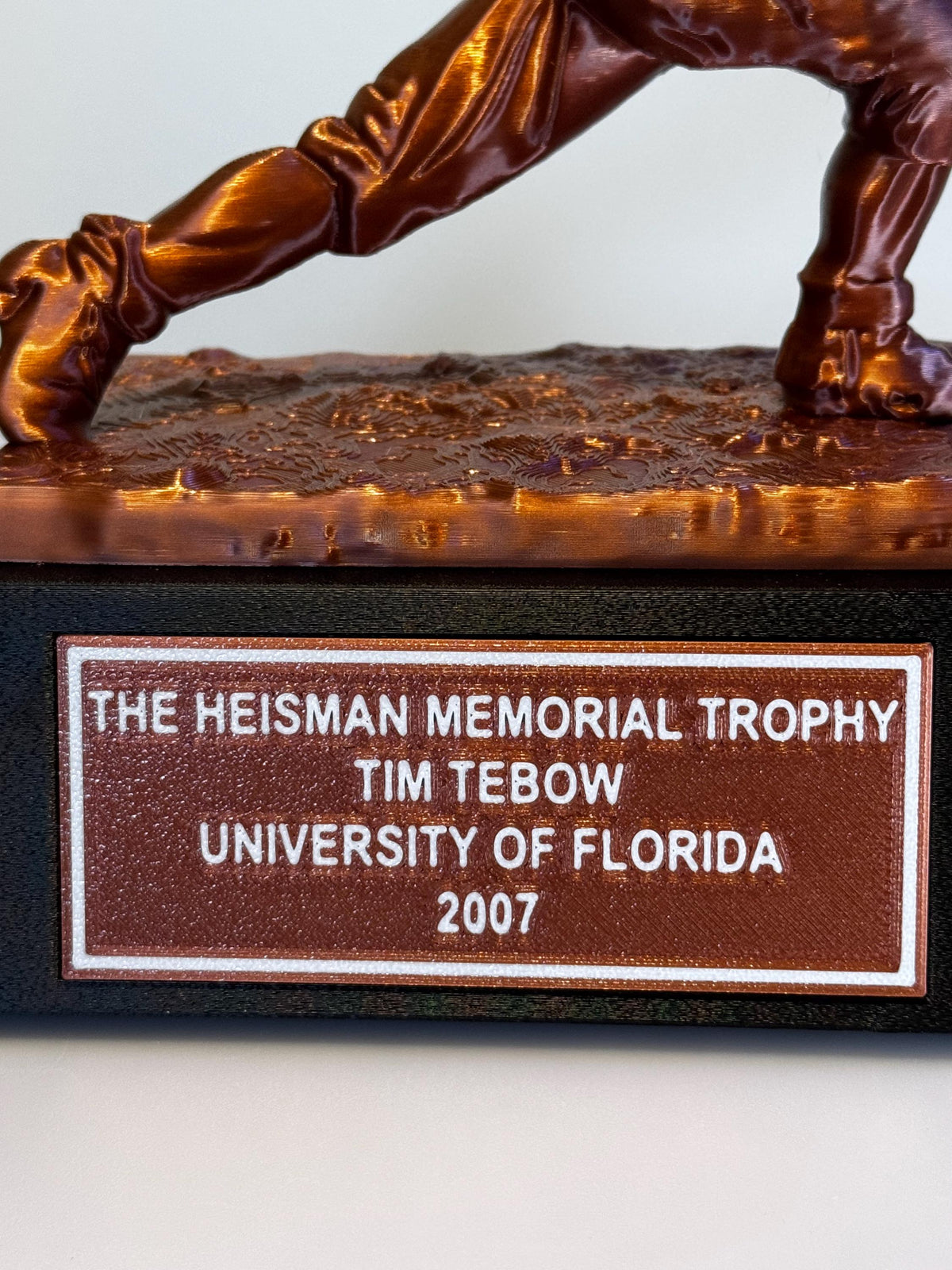 3D Printed 8" Tall Heisman Memorial Trophy with Fully Customizable Plaque