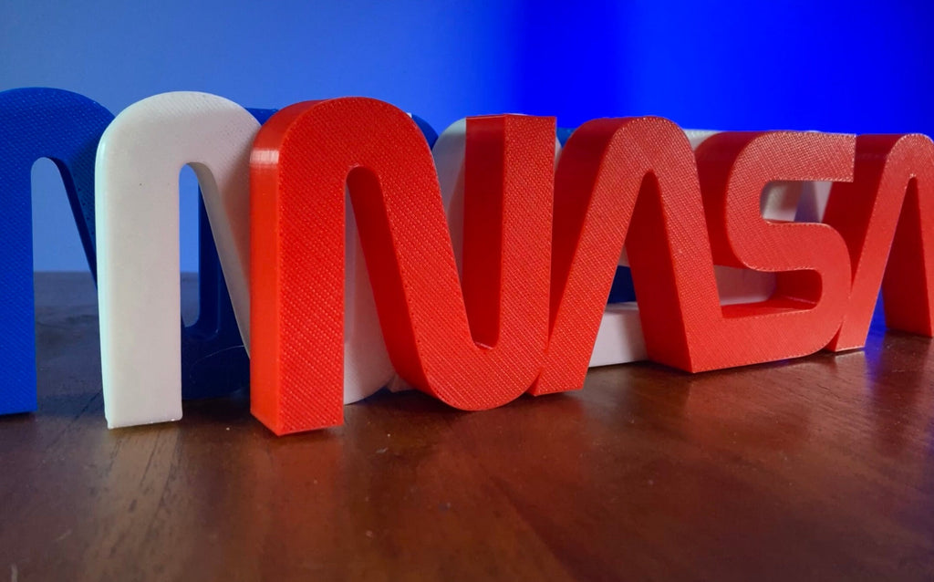 3D Printed Red White and Blue NASA Worm Logo Display Set
