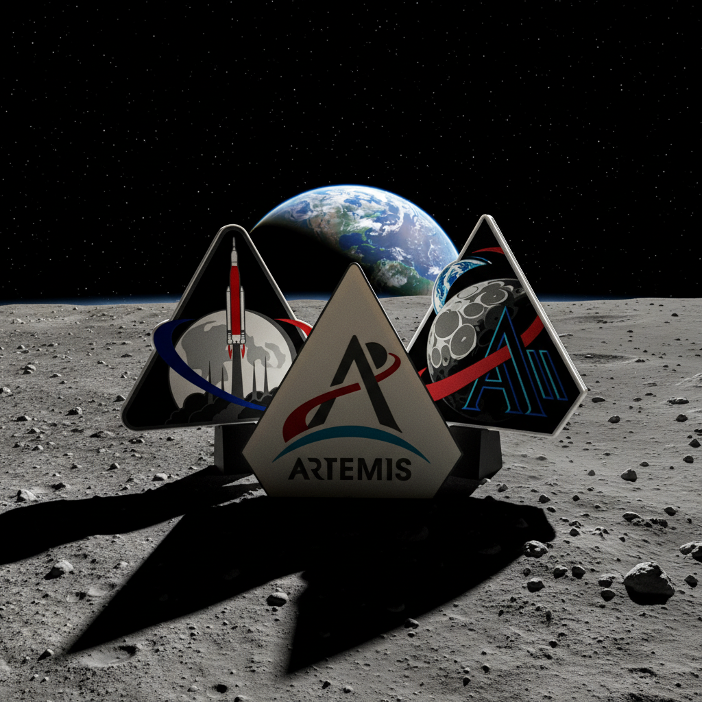 NASA Artemis Badge Display on Moon Surface